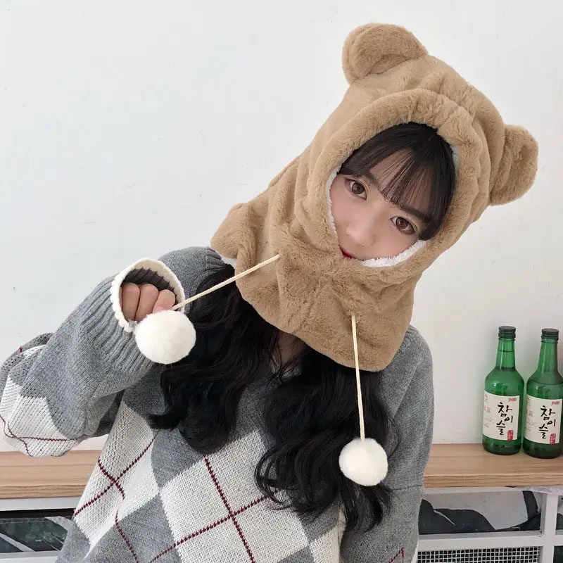 Шапка женская осень и зима сладкий милый плюшевый шарф одна Корейская версия