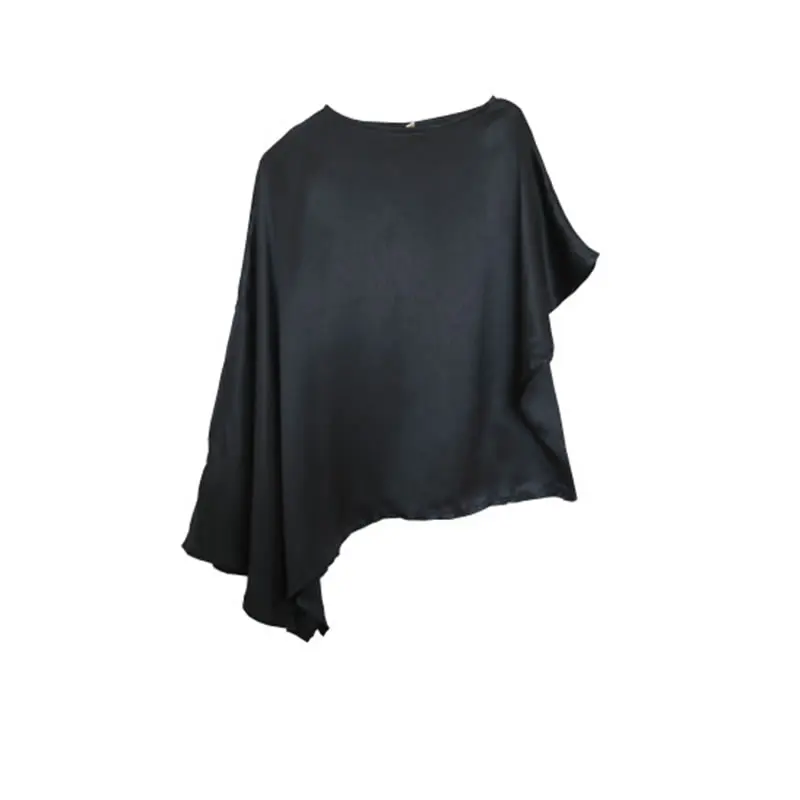 

XITAO Solid Black Irregular Women Blouse Fashion Casual Loose Vintage O-neck Collar Top Summer New Simplicity All-match WMD1619