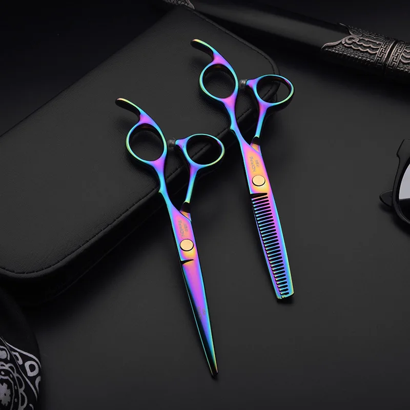 rainbow Flat cut 6 Профессиональные Парикмахерские ножницы черные и цветные титановое покрытие плоская резка Парикмахерские ножницы филировочные ножницы для стрижки волос - Цвет: rainbow Flat cut 6