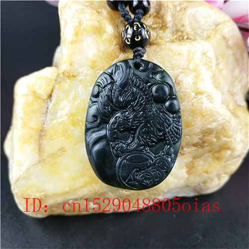 Certified Chinese Natural Black Green Jade Blessing Bag Pendant Necklace Charm Jewelry Obsidian Accessories Carved Amulet Gifts | Украшения