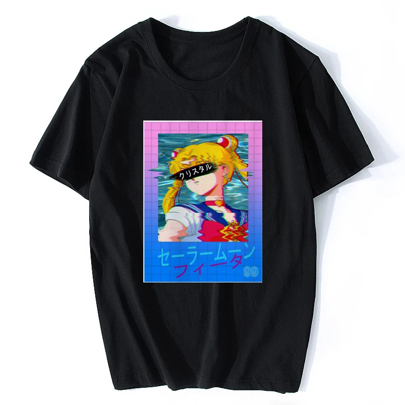 Sailor Moon Vaporwave модная Винтажная футболка в стиле хоп с коротким рукавом Уличная