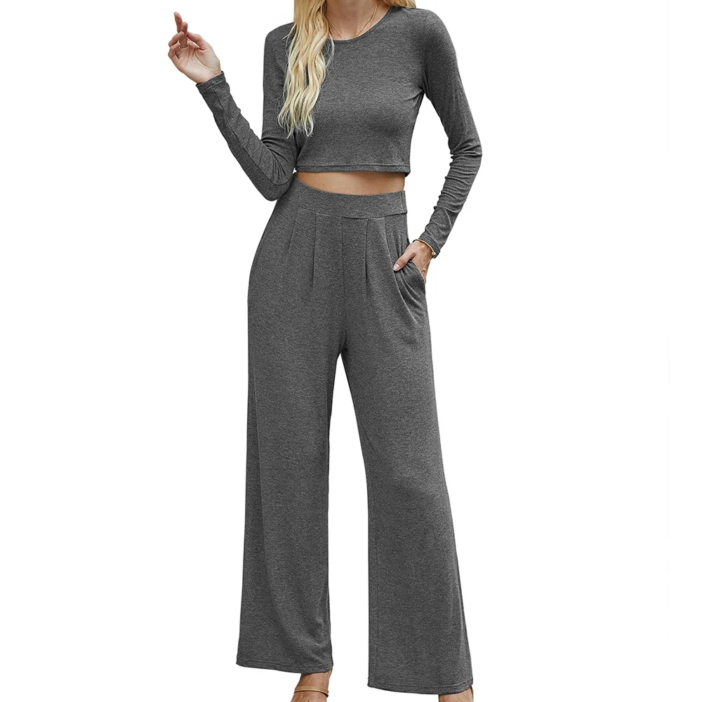 

Autumn Fall Black Gray Women Clothing Set Street Wear Ladies Outfits 2 Piece Clothes Tracksuit Solid Color Set For Female D30