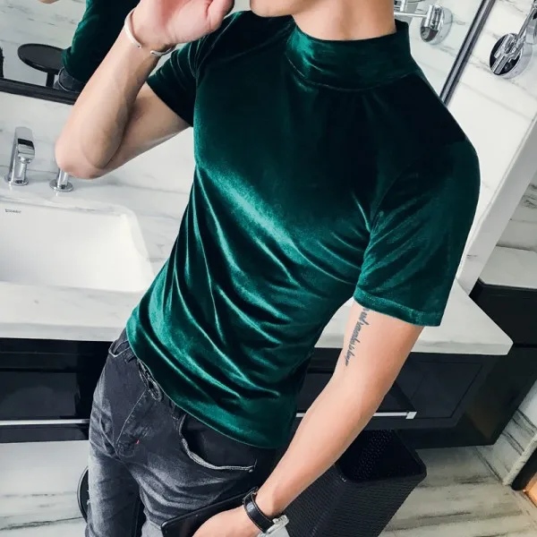 Deep Green Осень Зима футболка мужская мода водолазка уличная Мужская футболка с коротким рукавом высокое качество бархатная футболка Homme 3XL - Цвет: Deep Green