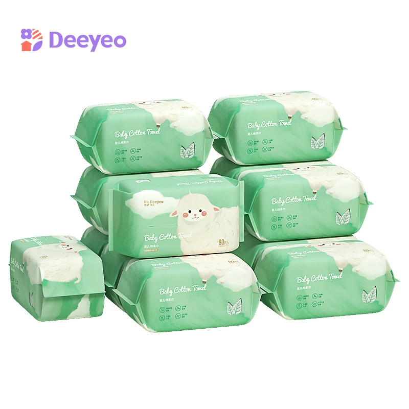 

Deyo Disposable Face Cotton Towel Babies Soft Skin Friendly Dry Wet Dual Pearl Pattern Children Cleansing Paper Towels 9packs