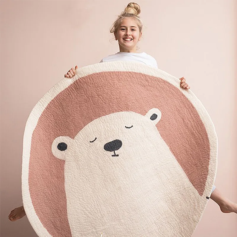 

Cartoon Round Carpet Floor Mat Bedroom Polyester Animal Rainbow Soft Rug Anti-Slip Baby Play Mat Nordic Kids Room Decoration