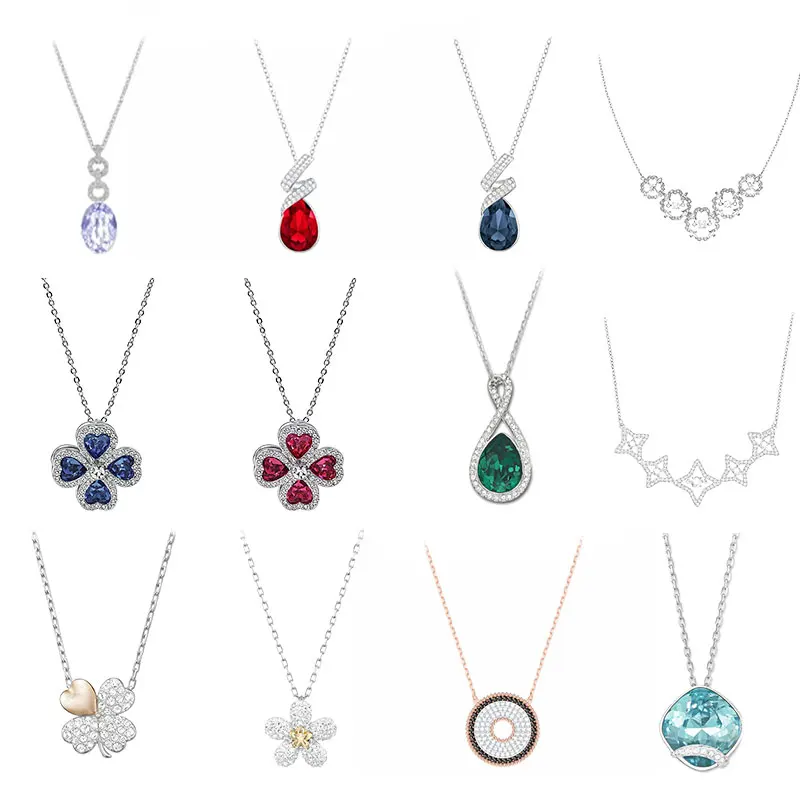 

High quality Swa Origina green red clover drop-shaped gemstone necklace is suitable for women to party.