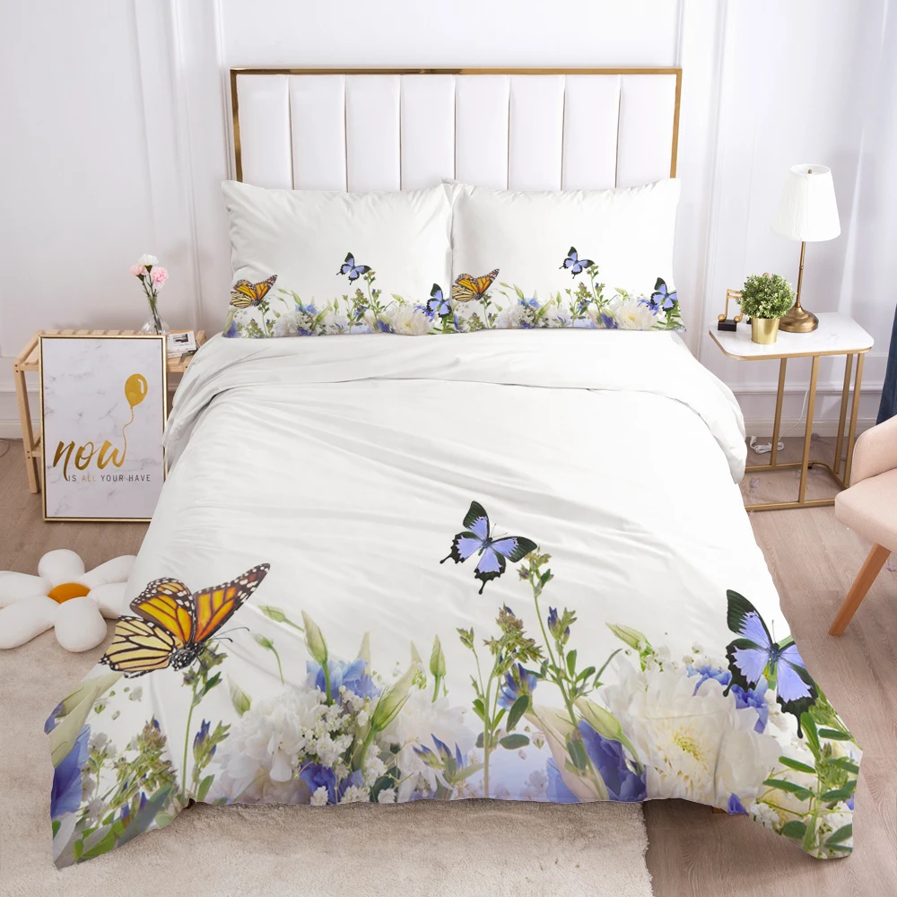 

Комплект постельного белья, пододеяльник, наволочки, одеяло/одеяло, роскошный 3D HD качественный принт, реактивная королева, цветок, бабочка