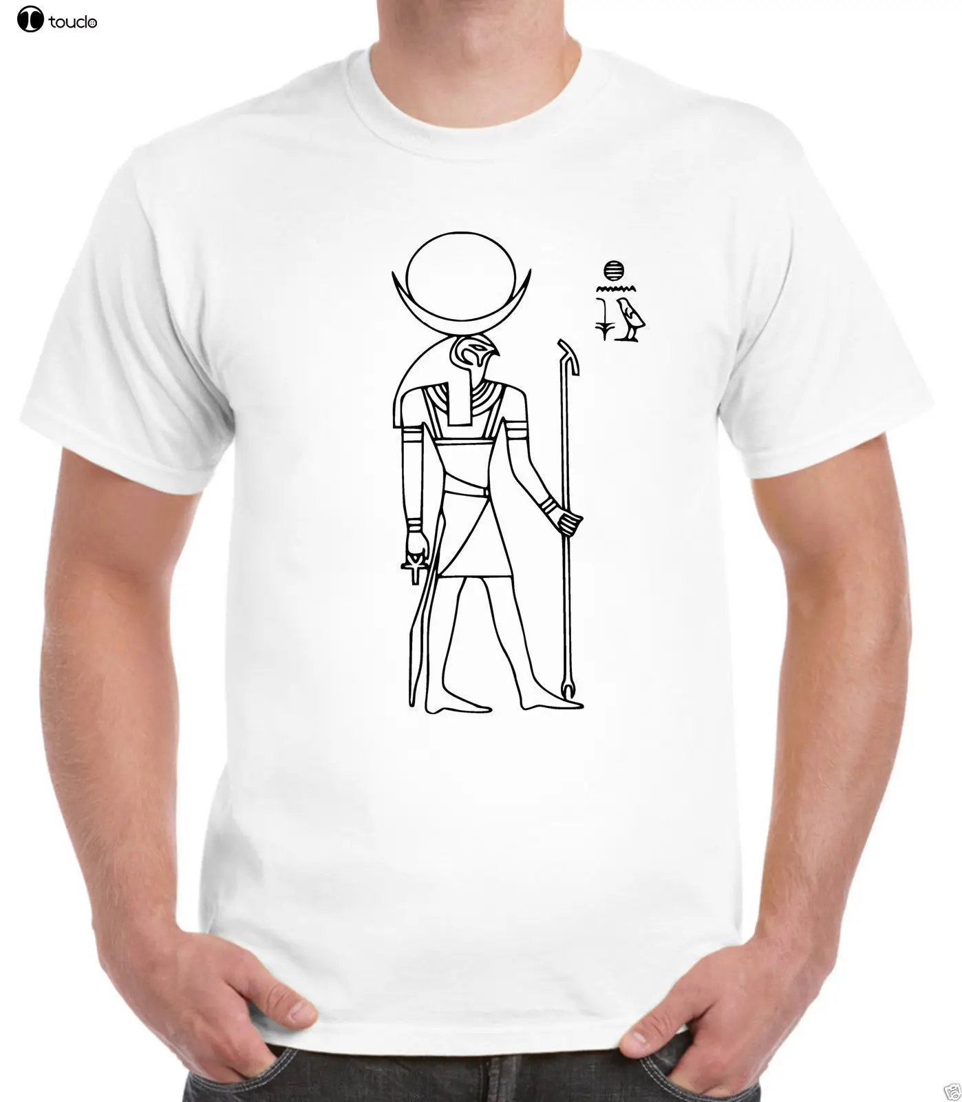 

Мужская Повседневная футболка с египетским God Khonsu, Высококачественная футболка в египетском стиле с иероглифом Pharoah, 2019