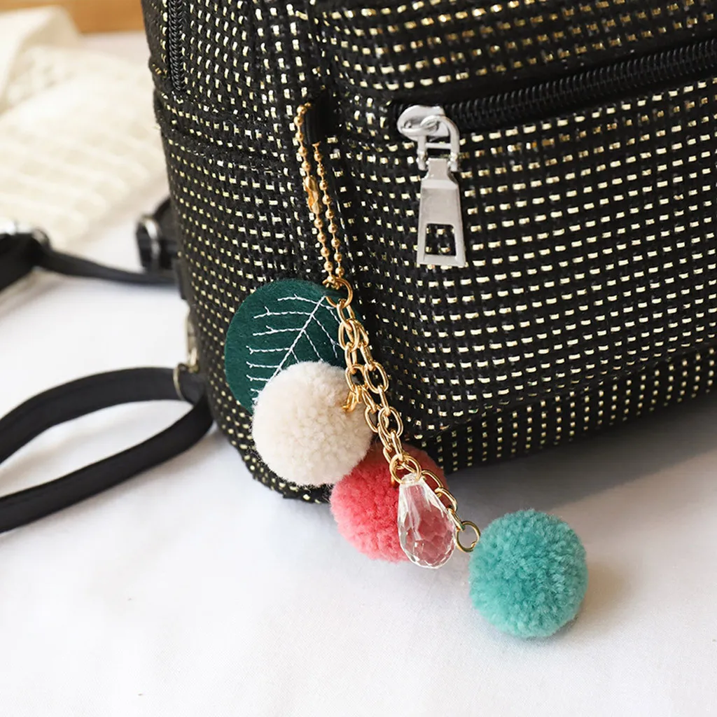 

Female small plaid outdoor backpack simple mini backpack fashion hair ball pendant student bag