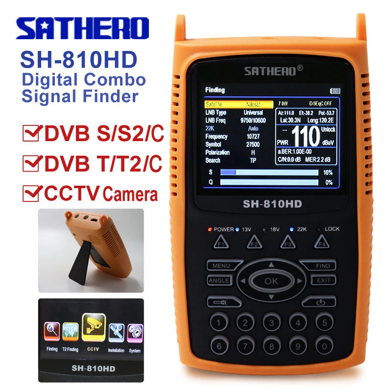 Localizador de Satélite Localizador de Sinal Digital Medidor Combo Finder Dvb s2 – t2 c Receptor Satélite Sathero Sh-810hd Cctv Tester Câmera Sat