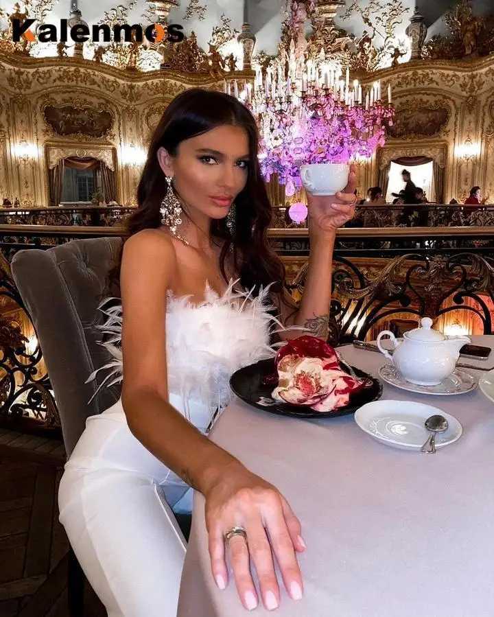 Bodysuit Women Jumpsuit Elegant Long Strapless Slash Neck Feather Tube Top Sexy Fashion Party Night Evening Summer |