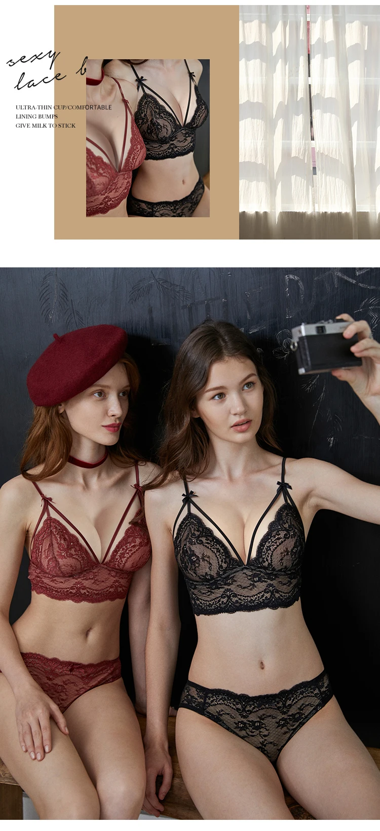 LILYMODA, треугольная чашка, женский сексуальный кружевной бюстгальтер, ультра тонкий бюстгальтер, наборы бюстгальтеров, женское нижнее белье, винтажное, красное, серое, черное