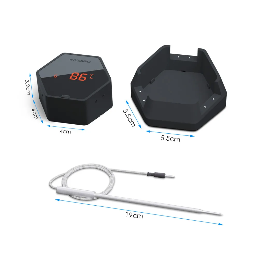 Черный IBT-6X для приготовления пищи Bluetooth беспроводной термометр для мяса и барбекю с шестью зондами и таймером для духовки гриль для мяса бесплатное управление приложением
