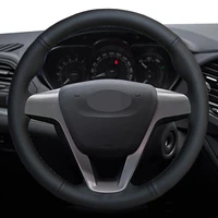 car steering wheel cover for lada vesta 2015 2016 2017 2018 2019 2020 xray 2015 2020 diy hand stitched black microfiber leather