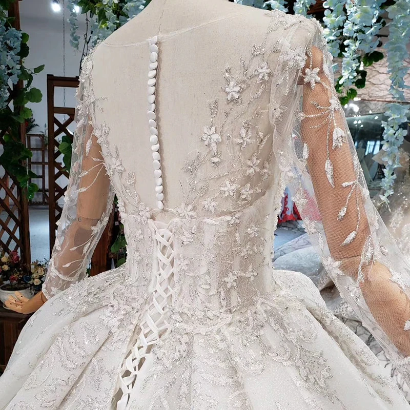 HTL817 роскошное свадебное платье с длинным рукавом v-образным вырезом аппликацией