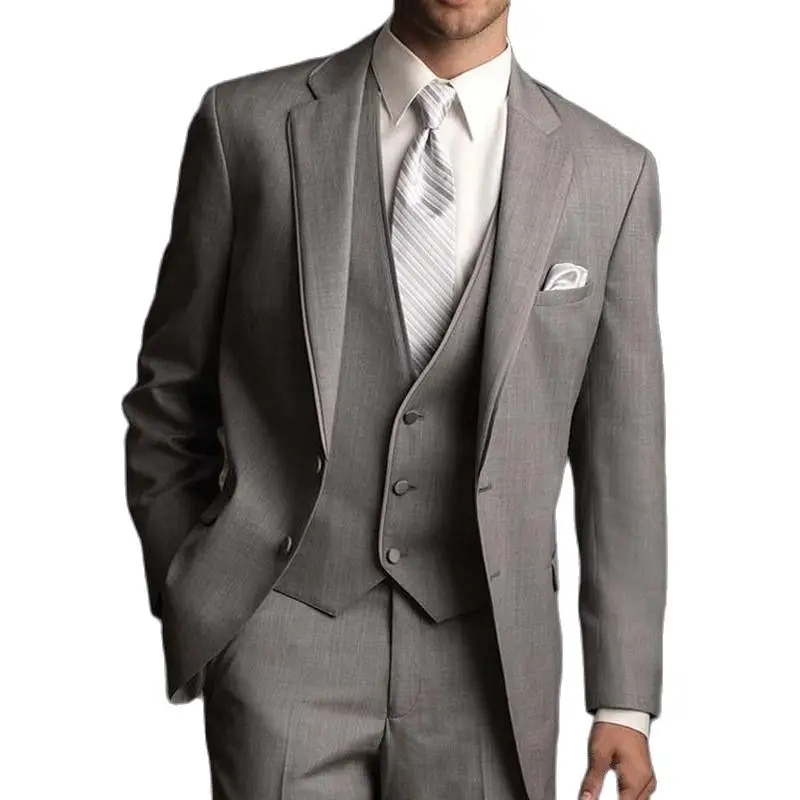Серые Свадебные Мужские костюмы для жениха мужская одежда из трех предметов