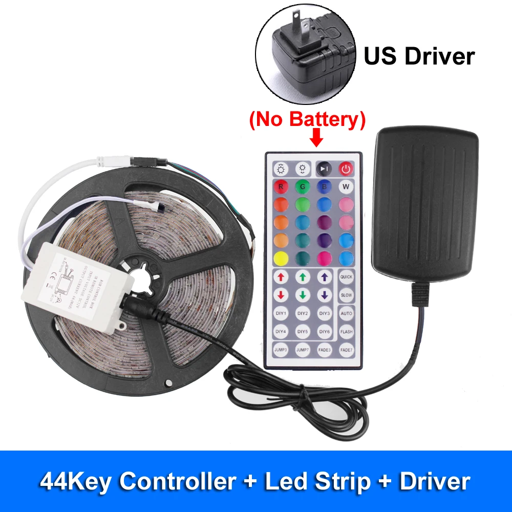 US-44key SMD 2835 Водонепроницаемая светодиодная лента 12v диод красный-зеленый-синий лента 60 светодиодов/м epistar RGB Светодиодная лента с пультом дистанционного управления Tira Led 12v - Испускаемый цвет: US-44key