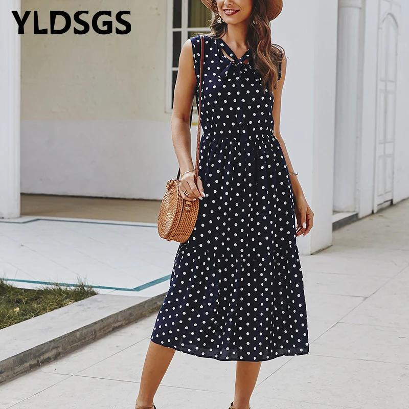

2021 New Summer Women'S Dress Bohemian Bow Sleeveless Dress Long Dress Party Dress Sun Dress Vacation Beach Dress