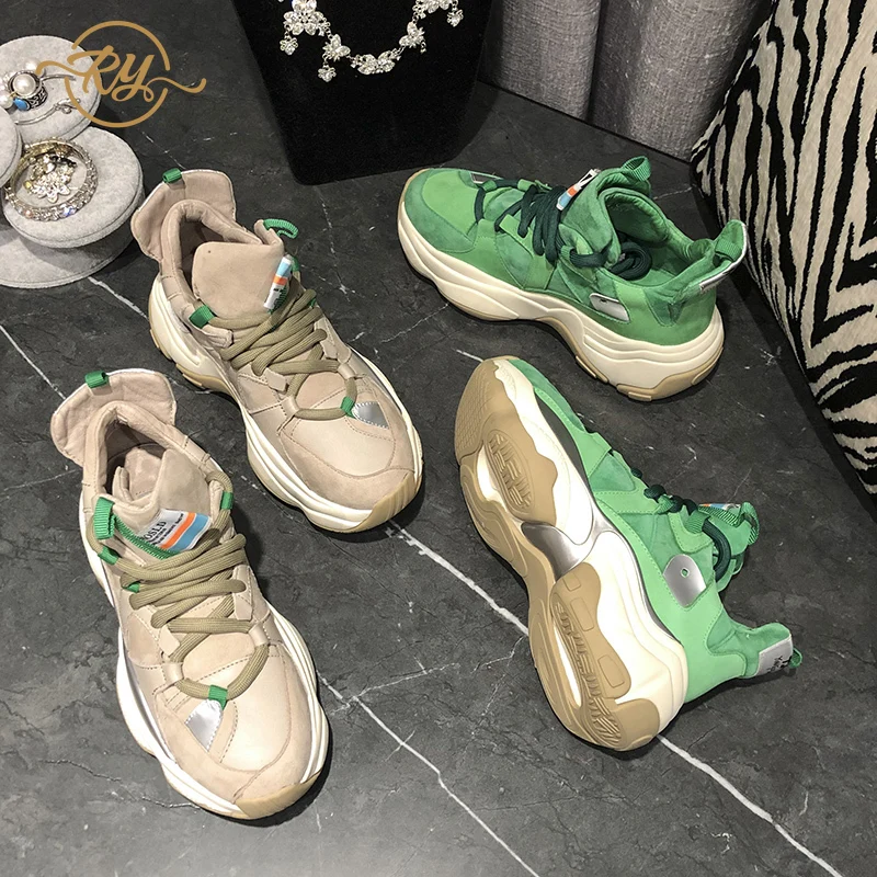 Женские кроссовки 2018 модные из натуральной кожи на платформе дизайнерская обувь