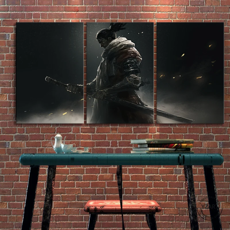 3 Панели Swordman ниндзя картина маслом на холсте SEKIRO тени для век под давлением