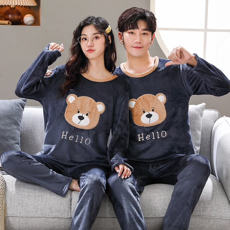Зимняя парная Пижама модная фланелевая теплая для женщин и мужчин пижама