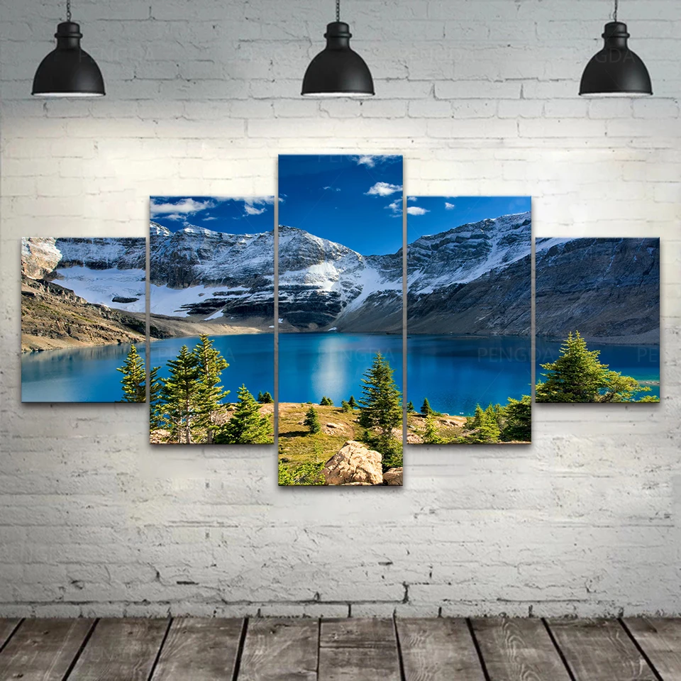 5 панелей Настенная картина Снежная гора холст живопись HD принты стандартный