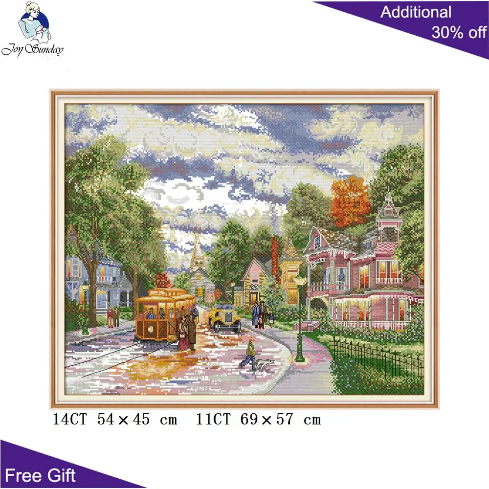 Joy Sunday Town вечерняя вышивка FA021 14CT 11CT подсчитанная и печатная городская уличная