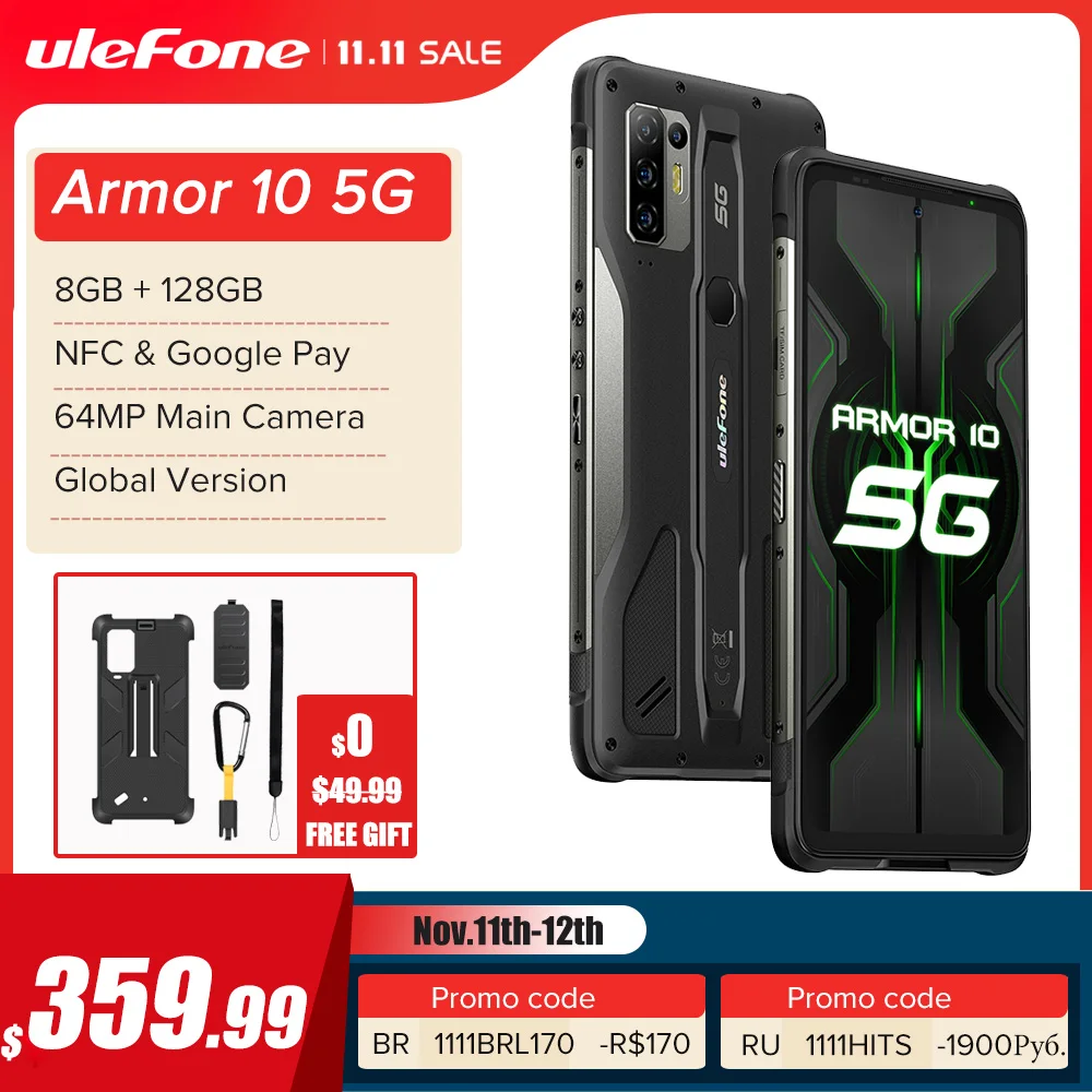 

Ulefone Armor 10 5G Rugged Mobile Phone Android 10 8GB +128GB Waterproof Smartphone/IP68 IP69K/ 6.67"/64MP Camera Mobile Phones
