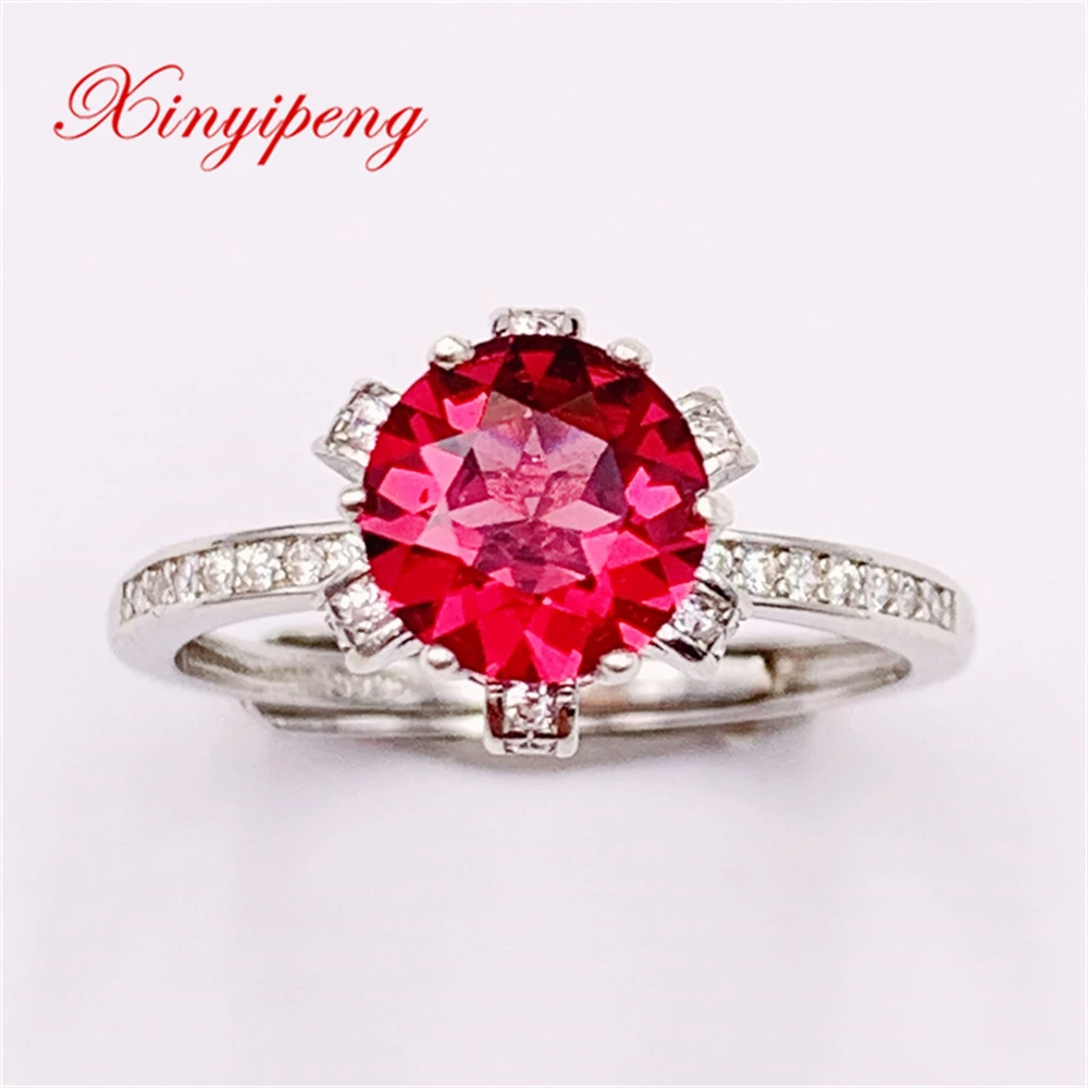 

Xinyipeng Gemstone Jewelry Real S925 Sterling Silver Inlaid Natural Garnet Rings Fine Women's Anniversary Gift Free Shipping