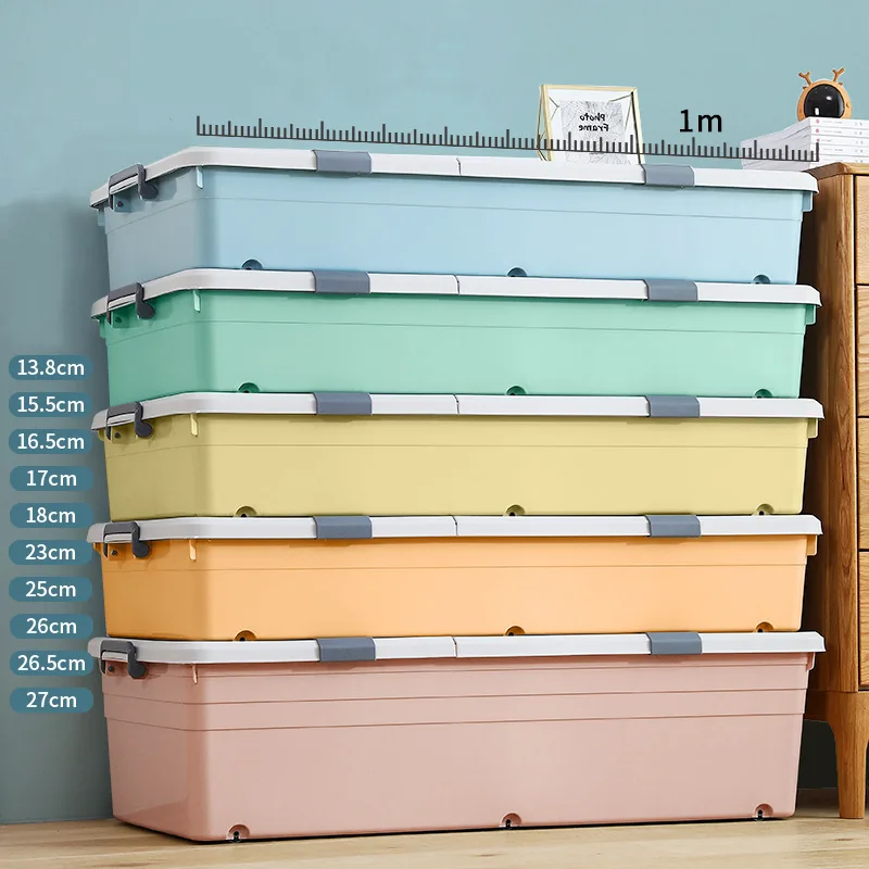 

Household Double Open Lid Clothes Storage Box Container Wheels Large-Capacity Under Bed Storage Boxes Sorting Clothes Organizer