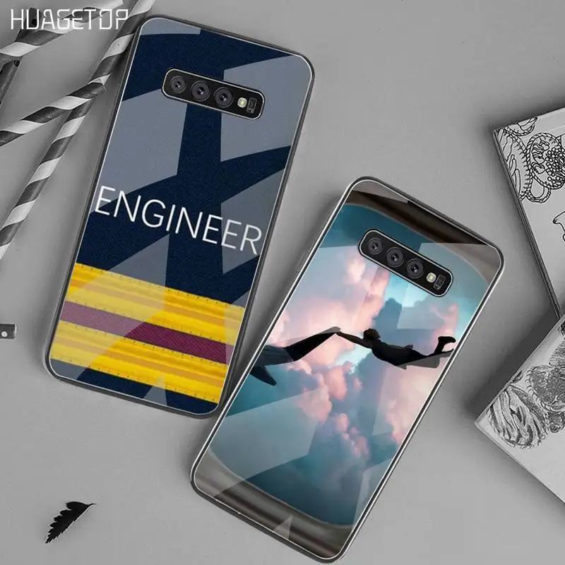 

HUAGETOP ENGINEER fly Pilot Plane Coque Shell Phone Case Tempered Glass For Samsung S20 Plus S7 S8 S9 S10 Plus Note 8 9 10 Plus