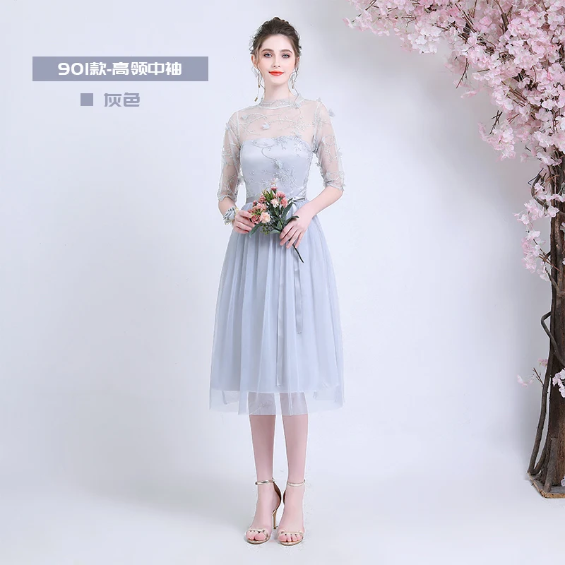 Серые Бордовые Платья для подружки невесты элегантное платье свадебной