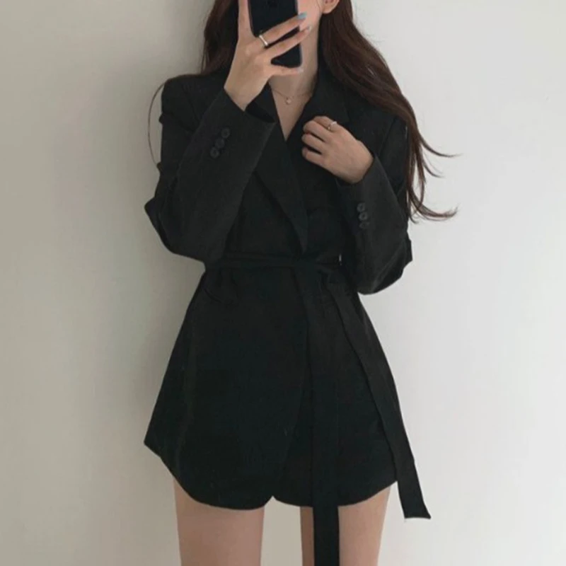 

SeeBeautiful Loose Elegant Blazer Coat Notched Collar Long Sleeve Single Breasted Stitching New Fashion Spring 2021 Women M098