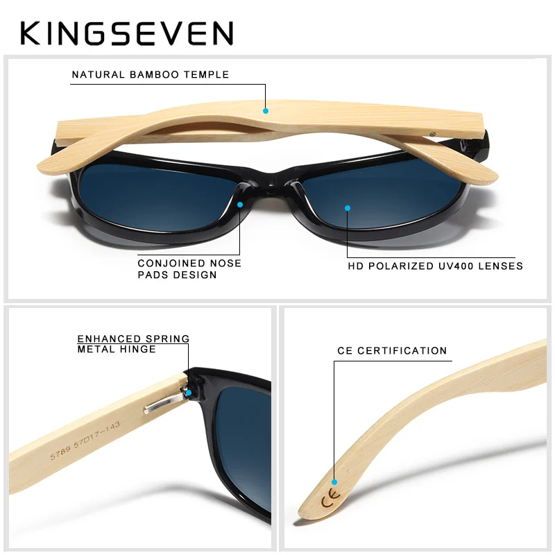 Солнцезащитные очки KINGSEVEN с бамбуковыми дужками UV400 для мужчин и женщин Модные