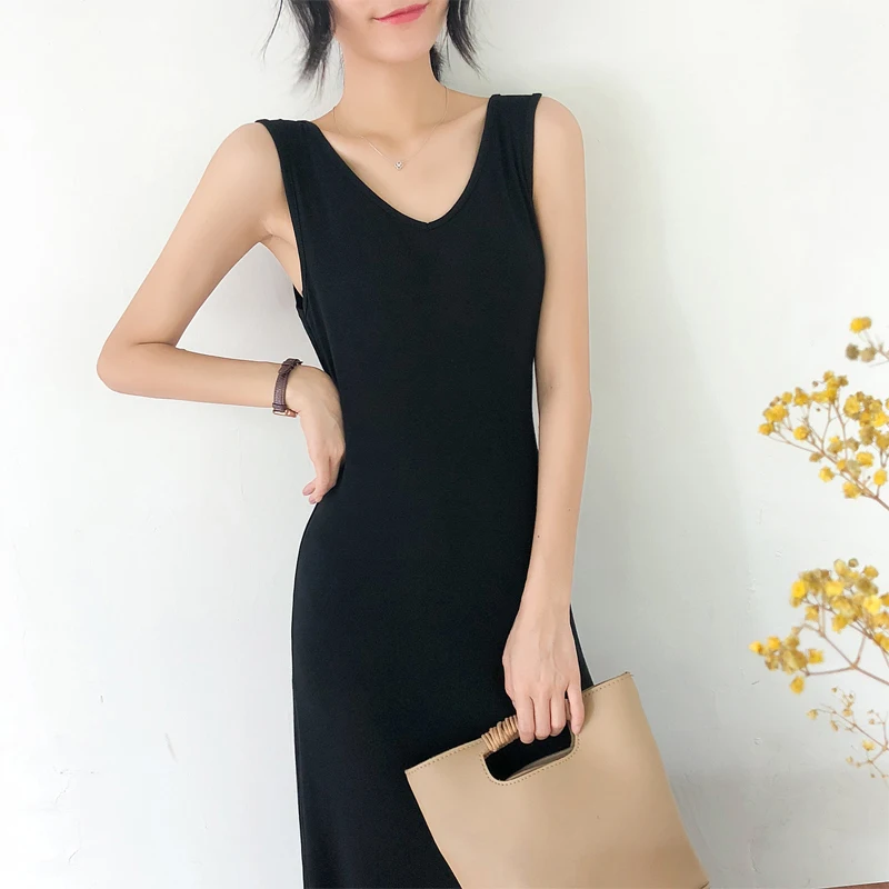 

Modal for Women Split plus Size Vest Bottoming Long Dress Spring and Autumn Summer New Inspirational Spaghetti Straps