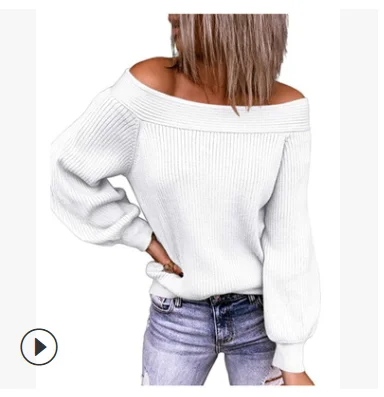 

2021 autumn and winter European and American women plus size fashion sexy loose knit sweater pullover sweater size