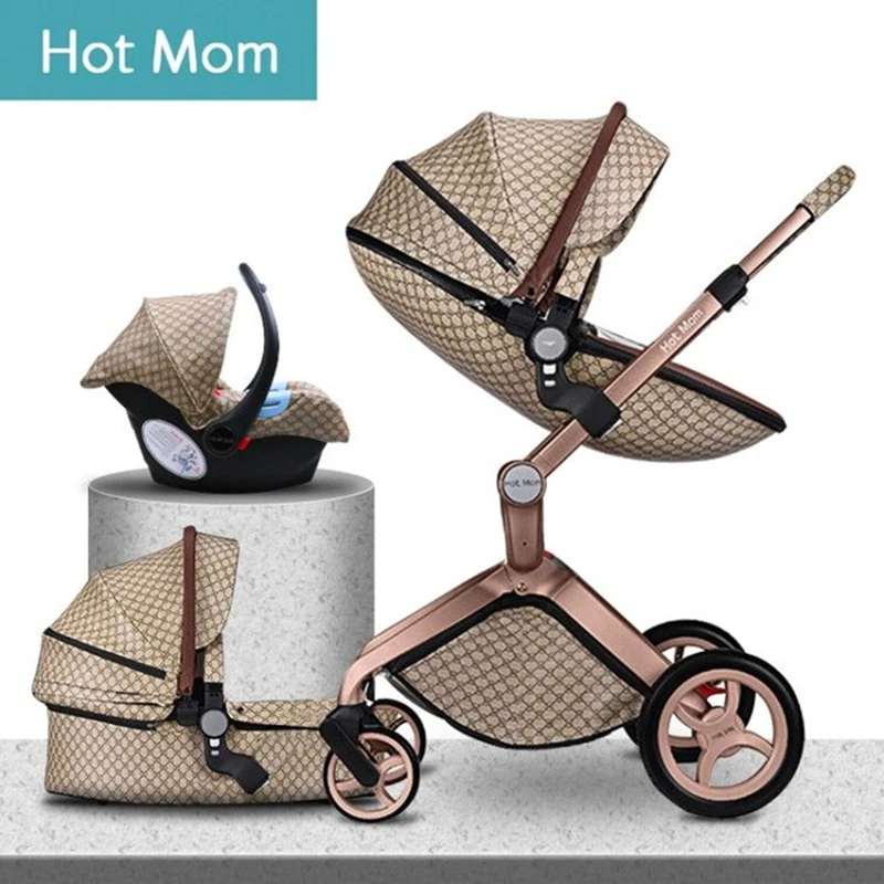 2021 Original Hot Mom 3 in 1 Baby Stroller Luxury High Landscape Pram Can Sit Reclining Carriage Folding Shock For Newborn Baby