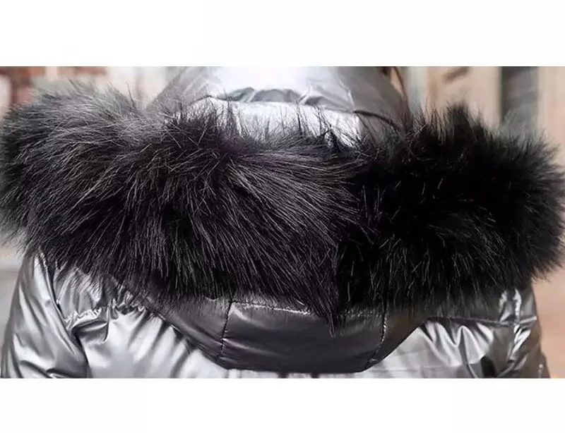 Женская длинная синяя блестящая стеганая куртка толстая зимняя женская с