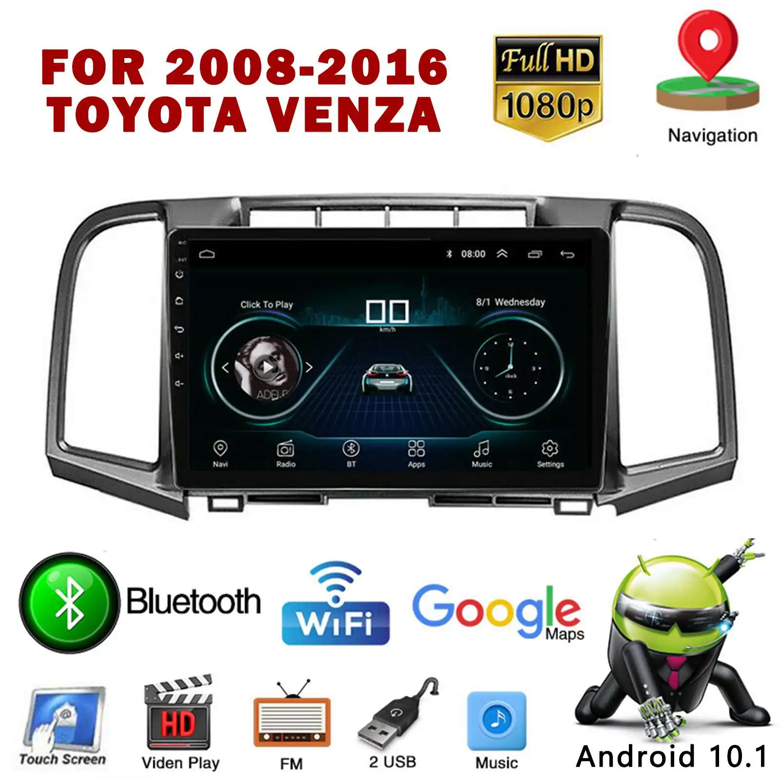 

Автомагнитола для 2008-2016 Toyota Venza, 9 дюймов, Android 10,1, радио, GPS-плеер, навигация, Wi-Fi, головное устройство, автомобильный мультимедийный видеоплее...