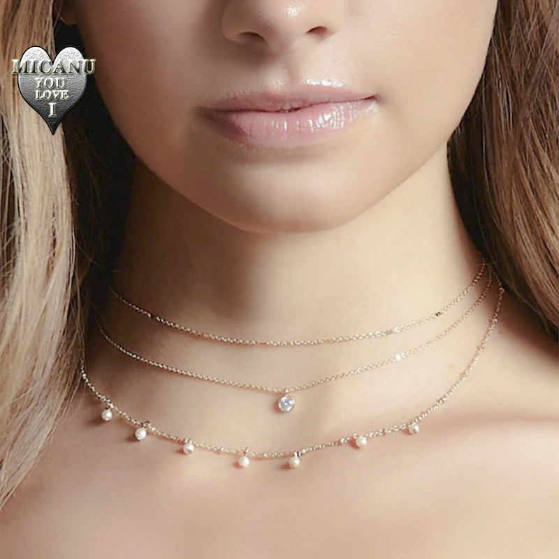 Женское многослойное ожерелье Colier с жемчугом и кристаллами | Украшения