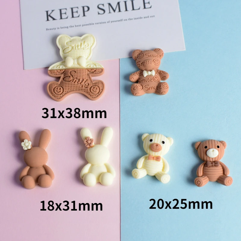 

10 шт./лот кавайный кофейный Медведь Кролик каучук плоские застежки подходят для украшения телефона «сделай сам» Скрапбукинг банты для воло...