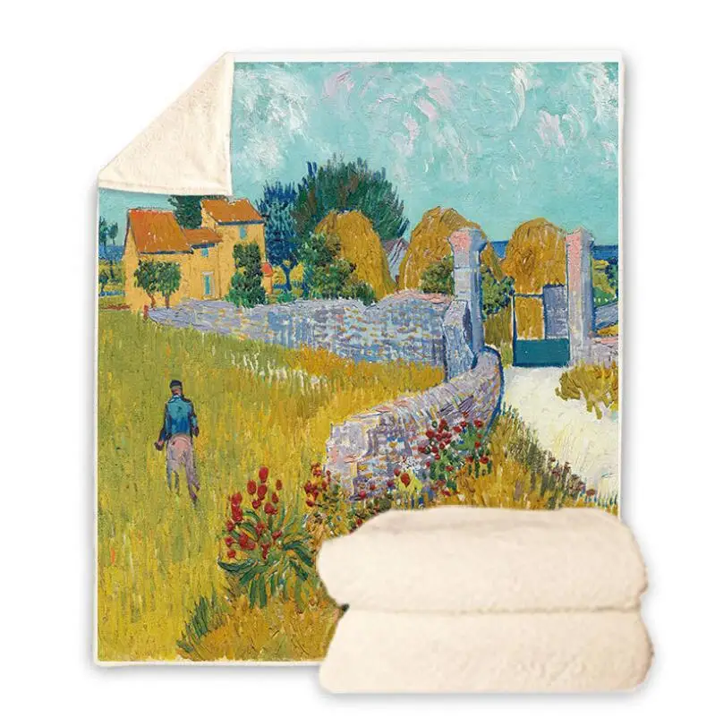 

Van Gogh Oil Painting 3D Printed Sherpa Blanket Couch Quilt Cover Travel Bedding Velvet Plush Throw Fleece Blanket Bedspread VG3