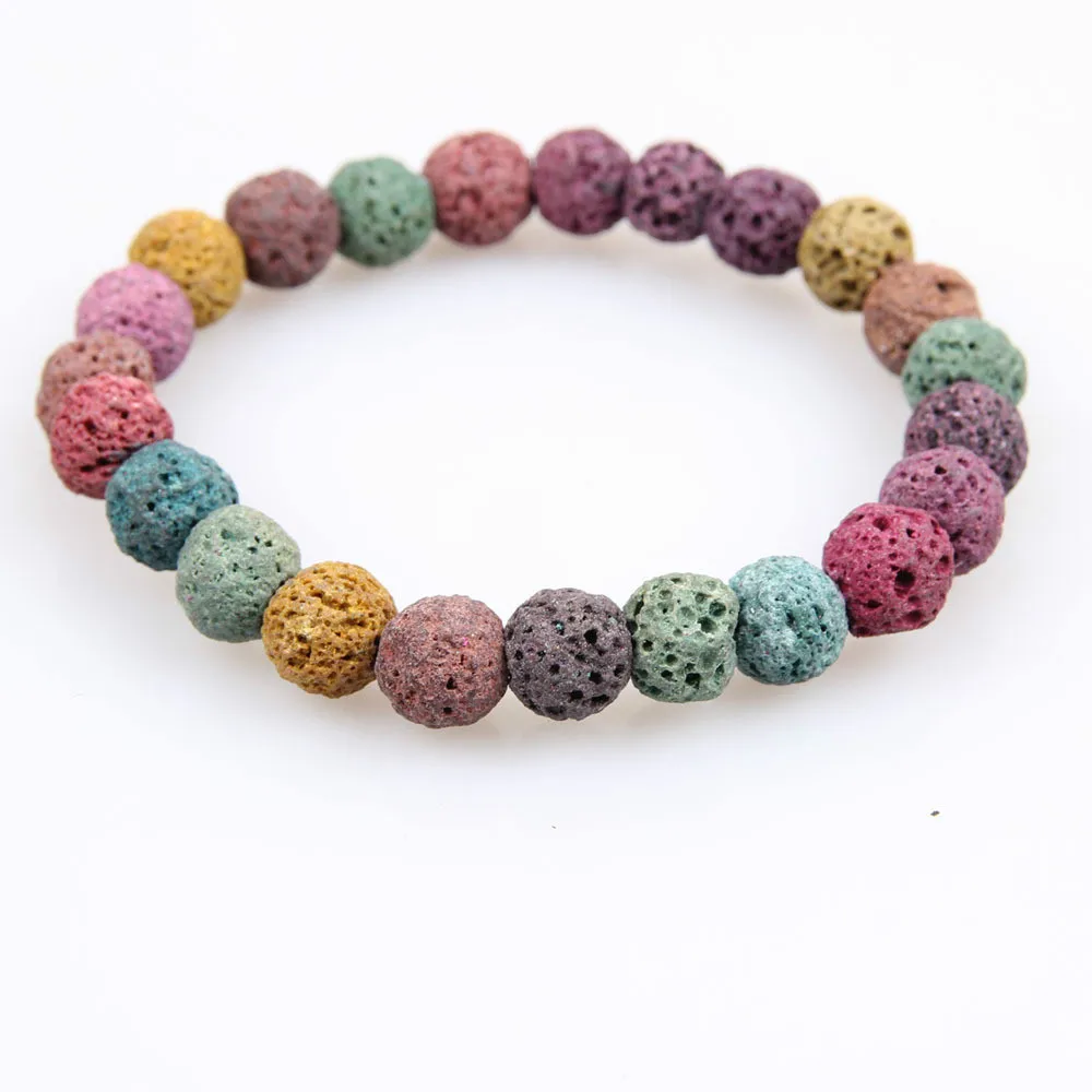 Цветной браслет из натурального камня бусы Вулкан лава мужской для мужчин бисер