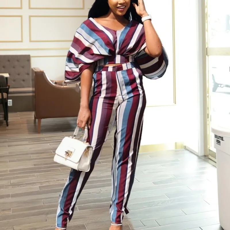 

Sexy Women 2 Piece Set Outfits Striped Crop Tops and High Waist Wide Leg Pants Summer Casual Loose Two Piece Outfits Birthday