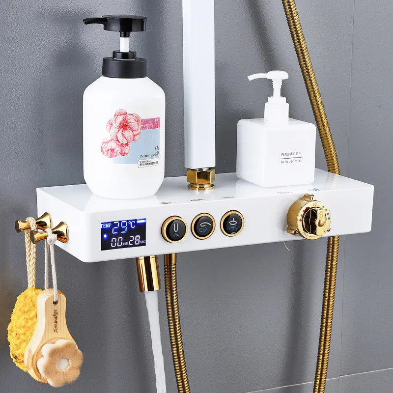 Золотистый душевой набор качественная латунная Душевая система для ванной