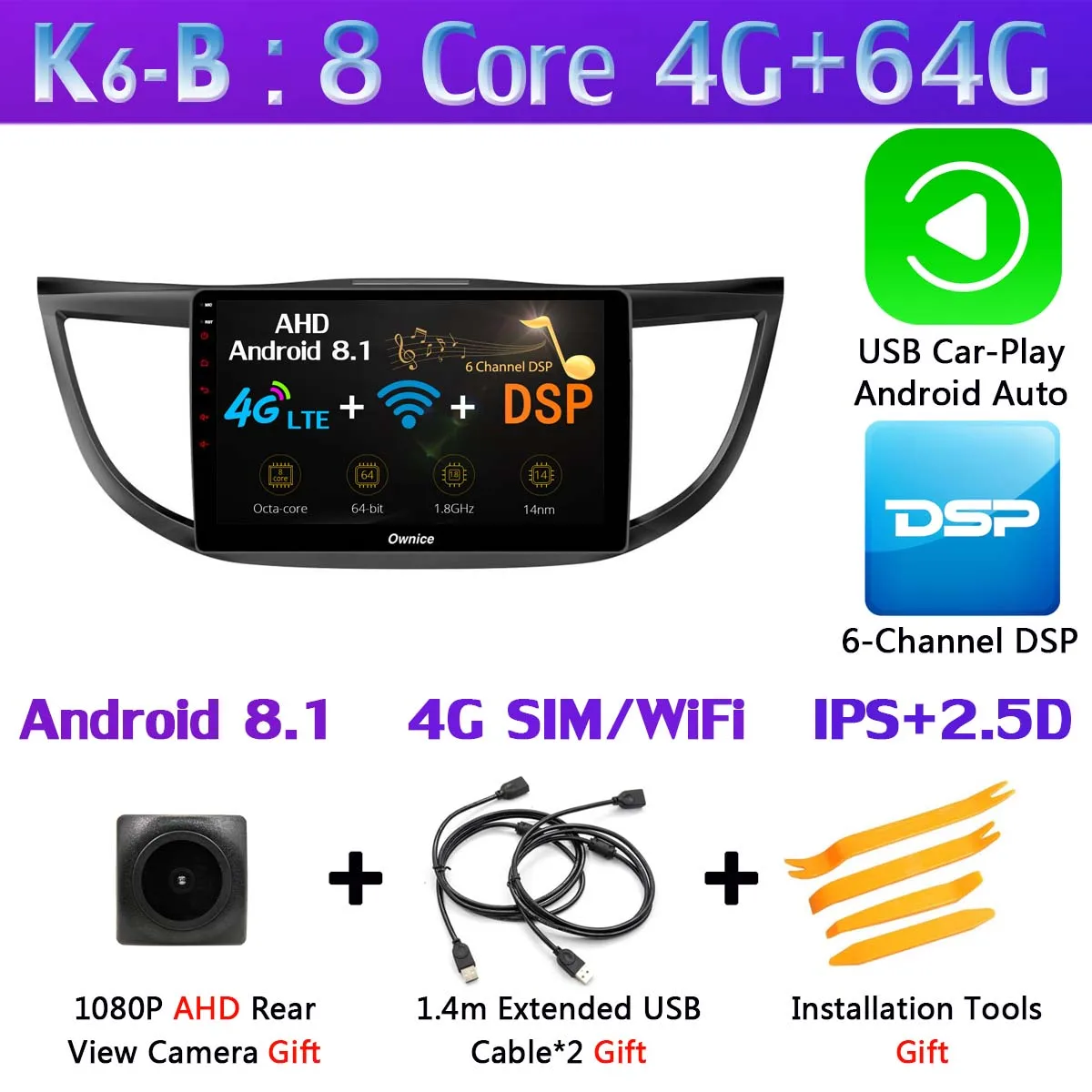 K6-B-CarPlay 360 ° камера Android 9,0 8Core 4+ 64G SPDIF DSP CarPlay автомобильный мультимедийный плеер для Honda CRV 2012 2013 gps радио - Цвет: K6-B-CarPlay