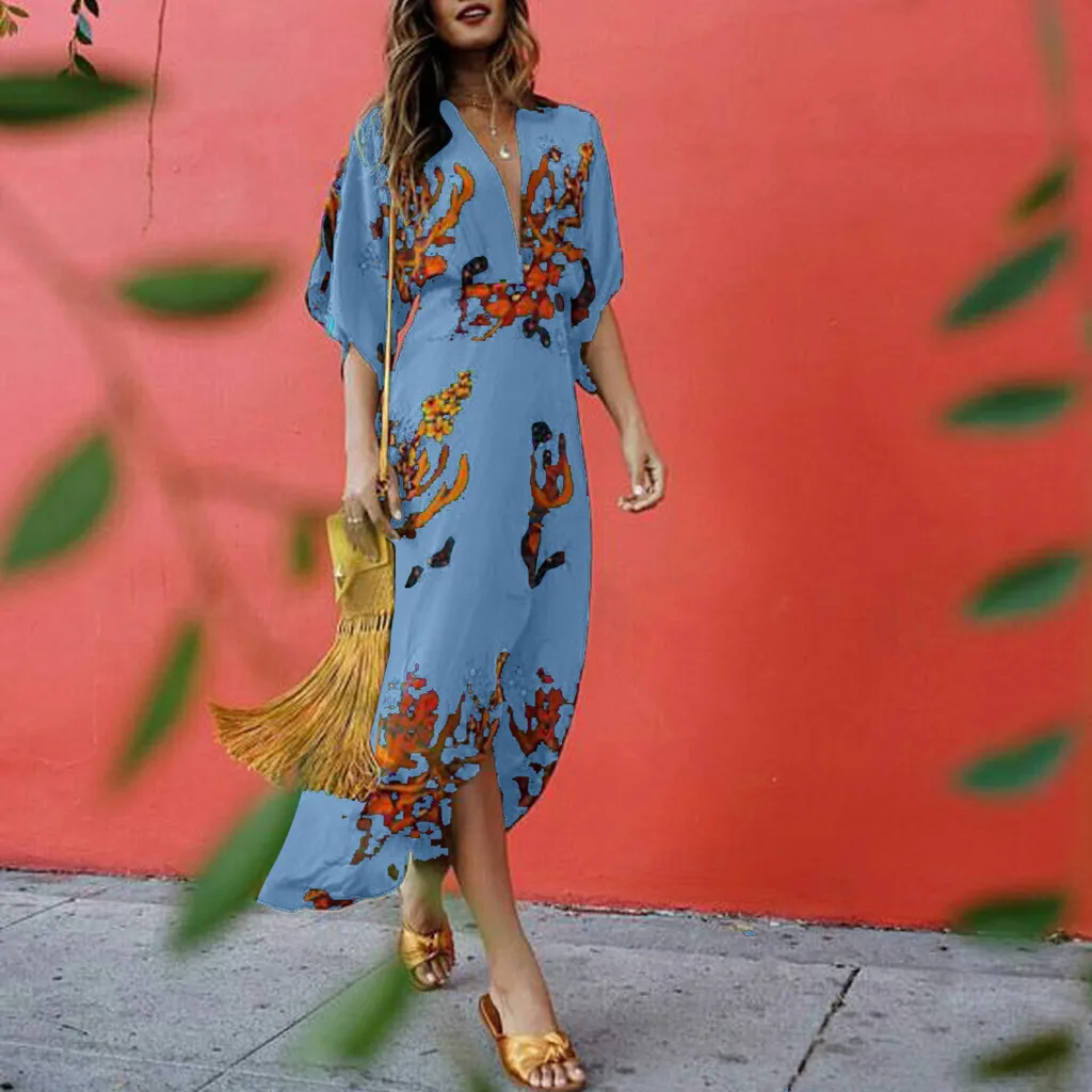 Повседневное женское Платье макси с цветочным принтом сексуальное элегантное