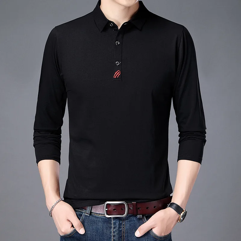 

Новинка Осень 2021 Повседневная Простая мужская футболка с лацканами для молодых мужчин