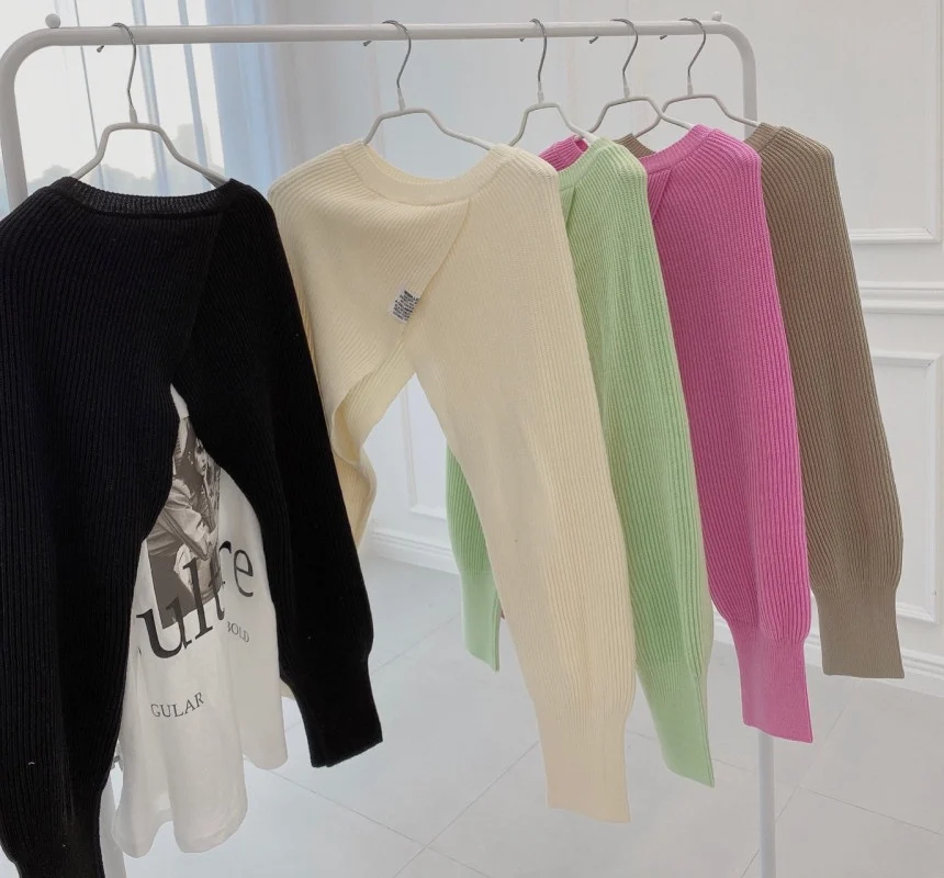 

GUUZYUVIZ Long Sleeves With Irregular Split Knitted Top Mujer Casual Loose Pullover Short Sweater Women Harajuk Woman Sweater