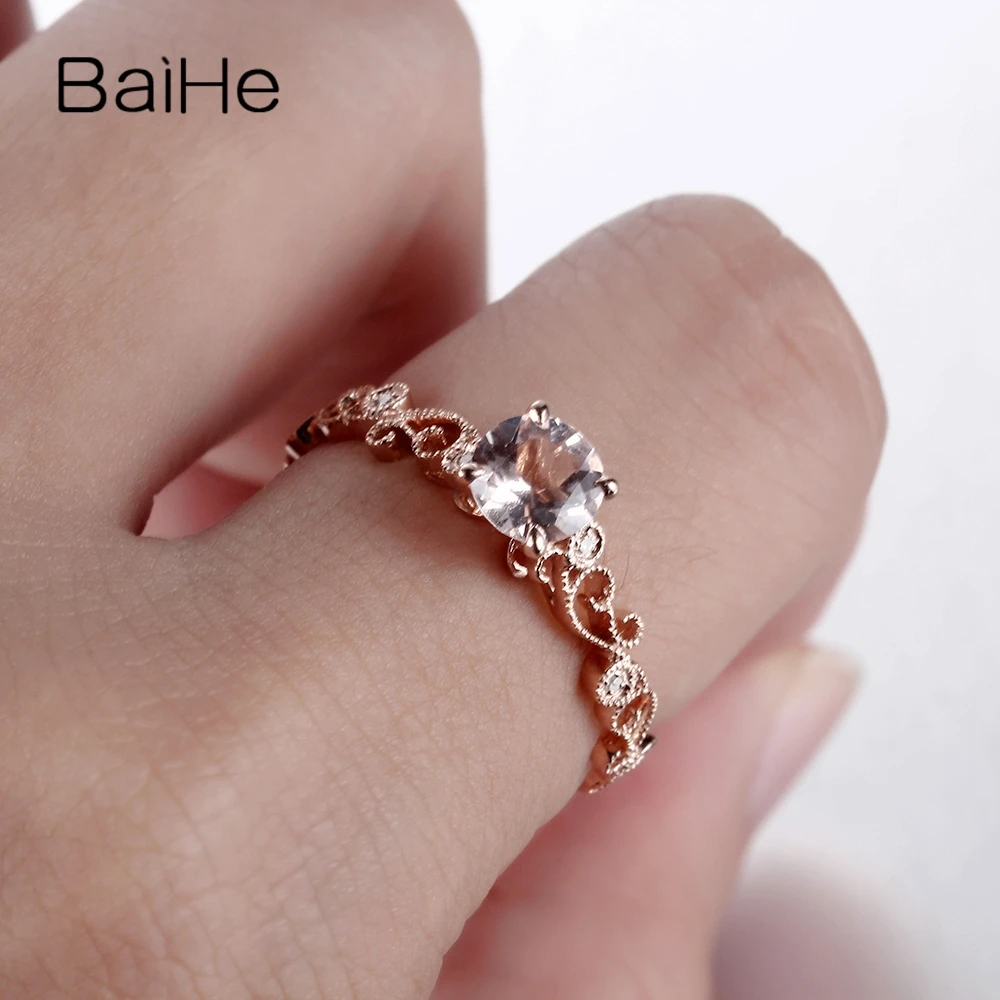 BAIHE Solid 14K Rose Gold 0.55ct Flawless Genuine Morganite Wedding Women Trendy Fine Jewelry Ring | Украшения и аксессуары